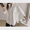 Women's White Long Sleeve Versatile Loose Fit Mid-Length Shirt, 2025 Korean Design, Spring Collection