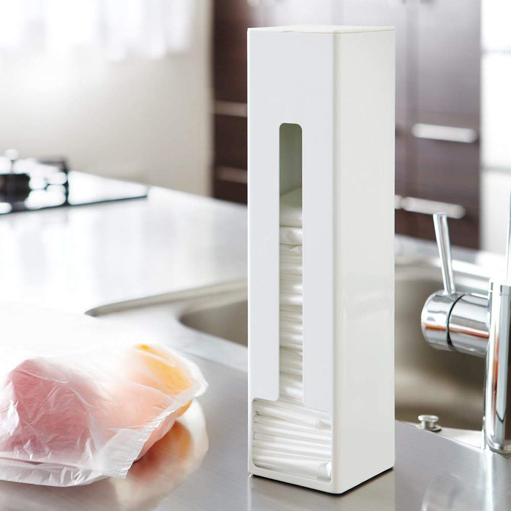 Yamazaki Magnetic Freestanding Plastic Bag Storage Tower, White, Approx. W8 x D8 x H32.5cm (Tower 7839)