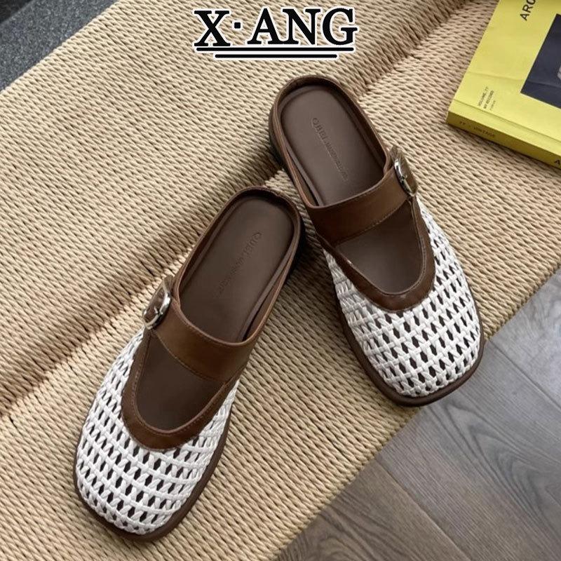 Leather hollow woven bag head slippers women's summer wear new soft bottom non-slip women's cool slippers