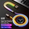 1PC Fast Charging RGB Breathing Luminous Gradient Light Data Cable 66W TYPE-C Charger For 15 Samsung POCO PD Cord