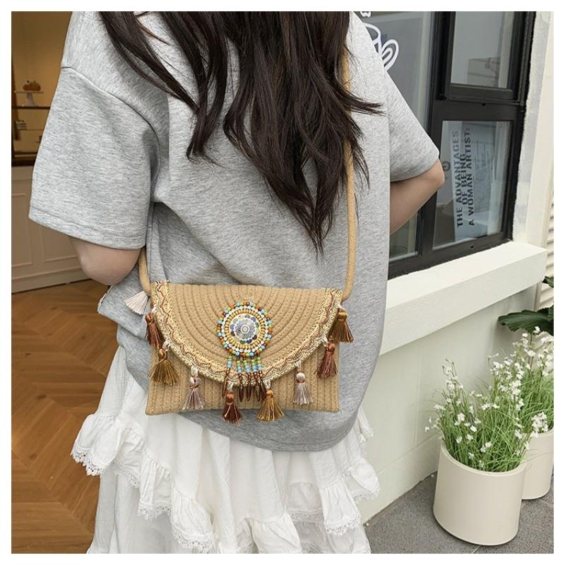 2026 Handgeflochtene Strohtasche Ethnischer Stil Clutch Umhängetasche Schultertasche Bohemian Strand Mode Lässig Retro Elegante Damentasche