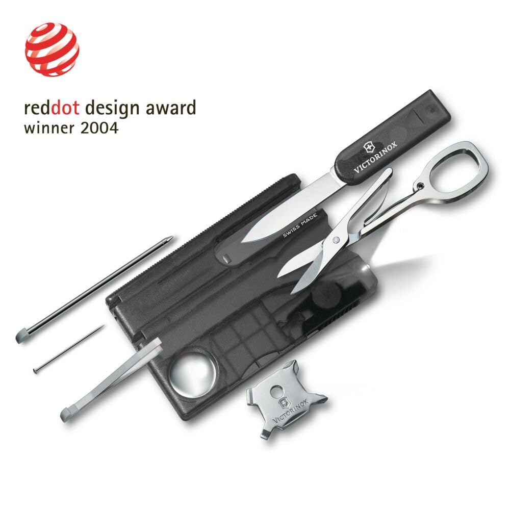 VICTORINOX Swiss Card Light Translucent Black Swiss Army a stationery tool with a magnifying ballpoint LED and a Phillips This compact features 13
