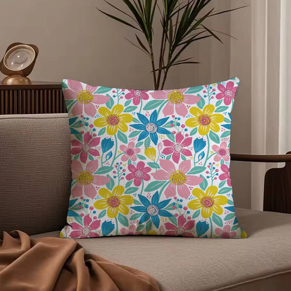 Colorful Flowers Pillow Case Anti-dustmite Pillowcase Invisible Zipper Silky Short Plush Sofa Cushion Cover