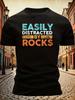 Men'S Short-Sleeve T-Shirt In a Vintage Style Featuring a Fun Slogan 'EASILY DISTRACTED BY ROCKS', with a Retro Color-Bl