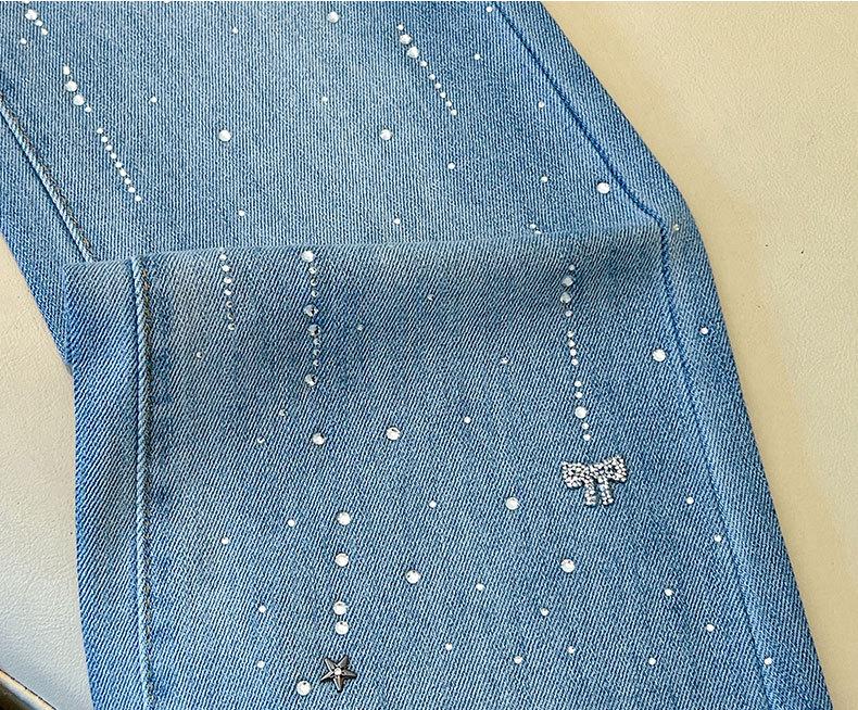 Women's High-Waisted Rhinestone Slim Fit Micro-Flare Denim Pants - 2026 Spring/Winter Trend