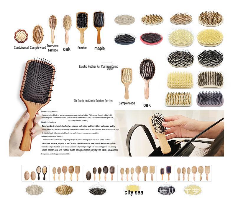 Women's Solid Wood Steel Needle Airbag Hair Comb for Styling and Smoothing