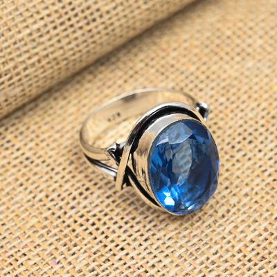 Charming Blue Topaz Gemstone 925 Sterling Silver Jewelry Ring For Thanksgiving Gift