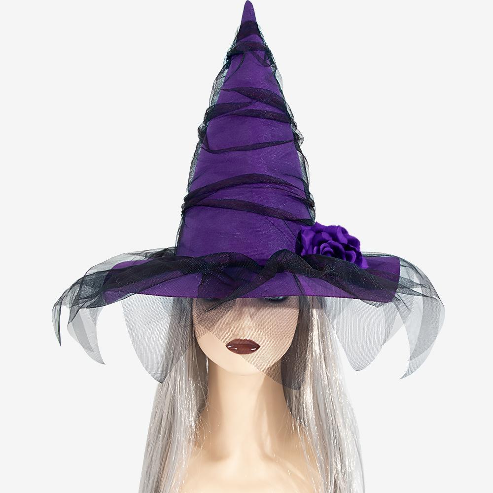 New Products, Halloween, Baroque Witch Hat, Mesh, Simulated Flower Decoration, Accessories, Gothic, Queen Cosplay, Witch
