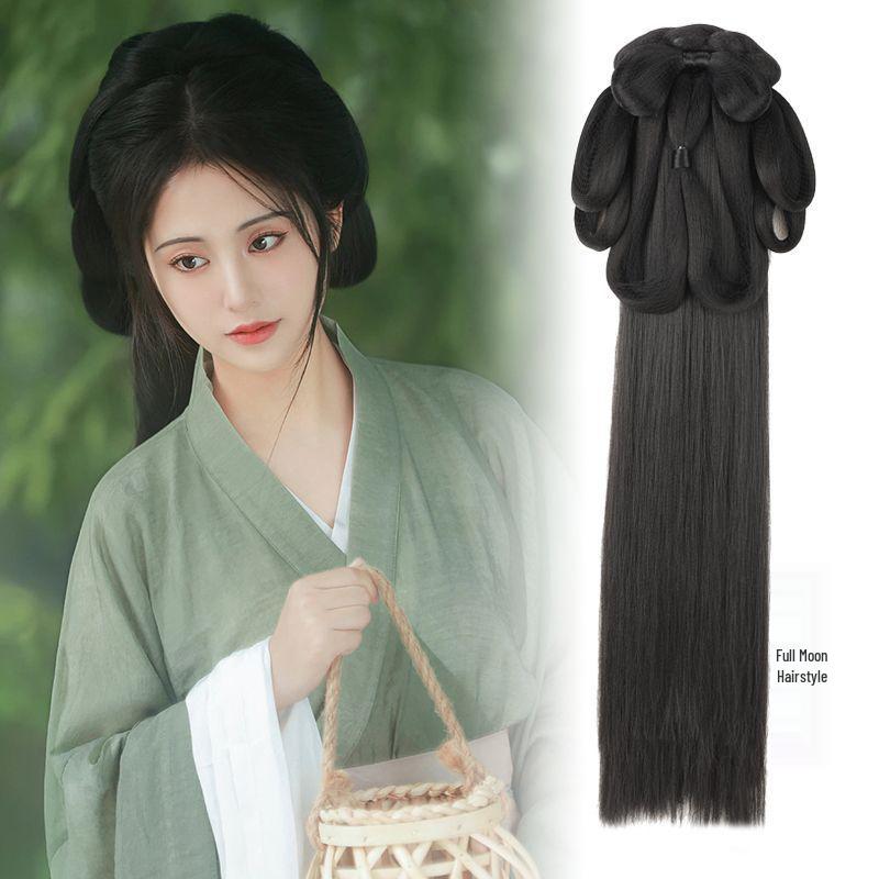 Parrucca Hanfu con Chignon Integrato - Set di Accessori per Capelli Stile Wei Jin: Chignon imbottito per capelli quotidiano e copricapo per costume antico