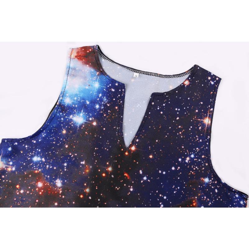 Fashion 3D Star Print V-Neck Sleeveless Long Maxi Comfortable Dress Lightweight High Recognition Elegant with Flattering Chic Dress for Party