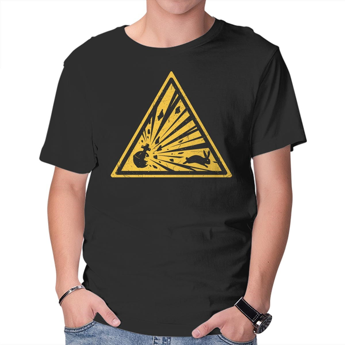 Unisex Crew Neck T-Shirt Danger on Three Graphic Short Sleeve Casual Tee L