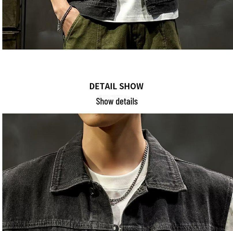 Vestă de denim la modă pentru bărbați – stil nou de primăvară/toamnă, vestă versatilă cu croială largi, jachetă de lucru fără mâneci