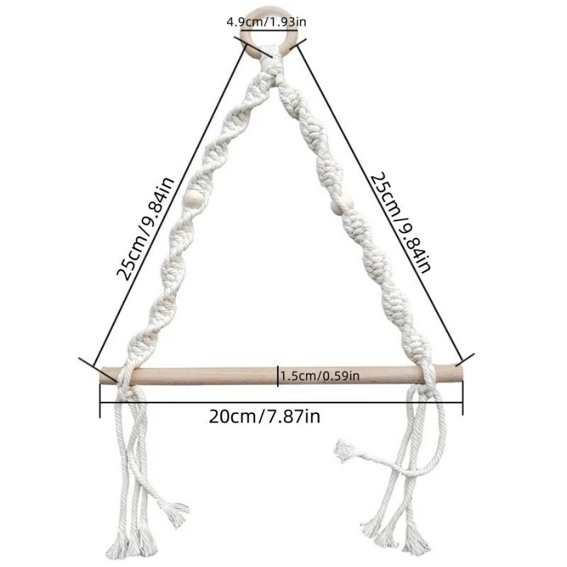 1pcWooden Stick Cotton Rope Paper Towel Holder Bedroom Bathroom Wall-Mounted Towel Rack Woven Style Homestay Decoration Hanging