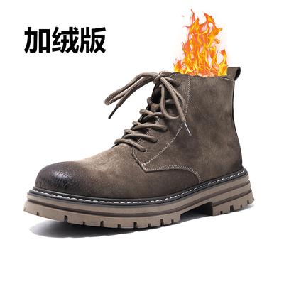 Autumn/Winter New Thick Soled All-in-one Classic Big Yellow Boots Round Head Lace-up Boots Single English Style High Top Boots