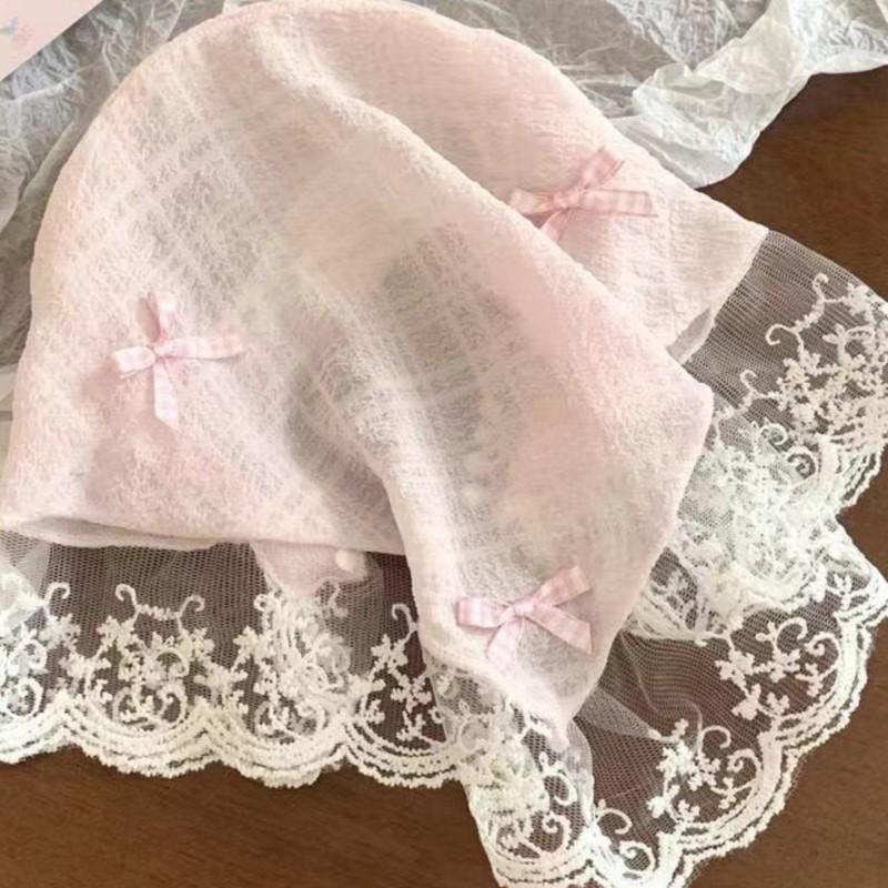 Koreanische Spitze Schleife Retro Dreieckstuch Einfarbig Kopftuch Trend Elegant Kopfbedeckung für Frauen Mädchen Y2K Schmuck 2024 INS Bandana