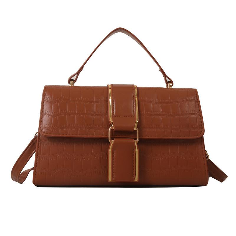 

Trendy Street Style Stone Texture Small Square Bag With Gold Edging For Winter Fashion коричневий