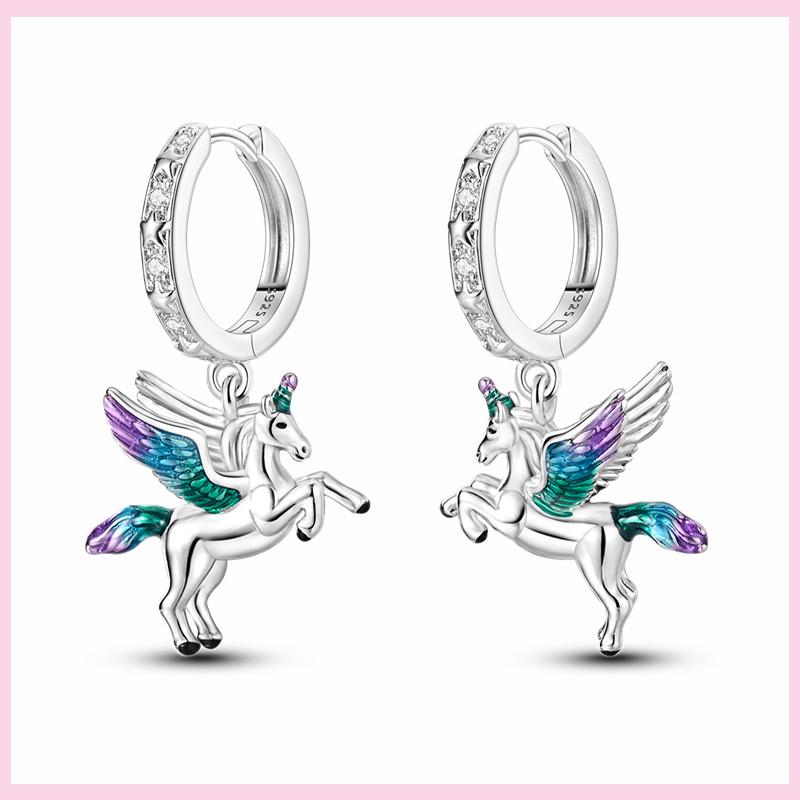 925 Silver Colorful Feathers Drop Earrings Dream Catcher Bohemia Asymmetry Dangle Earrings Original Wedding Jewelry For Women