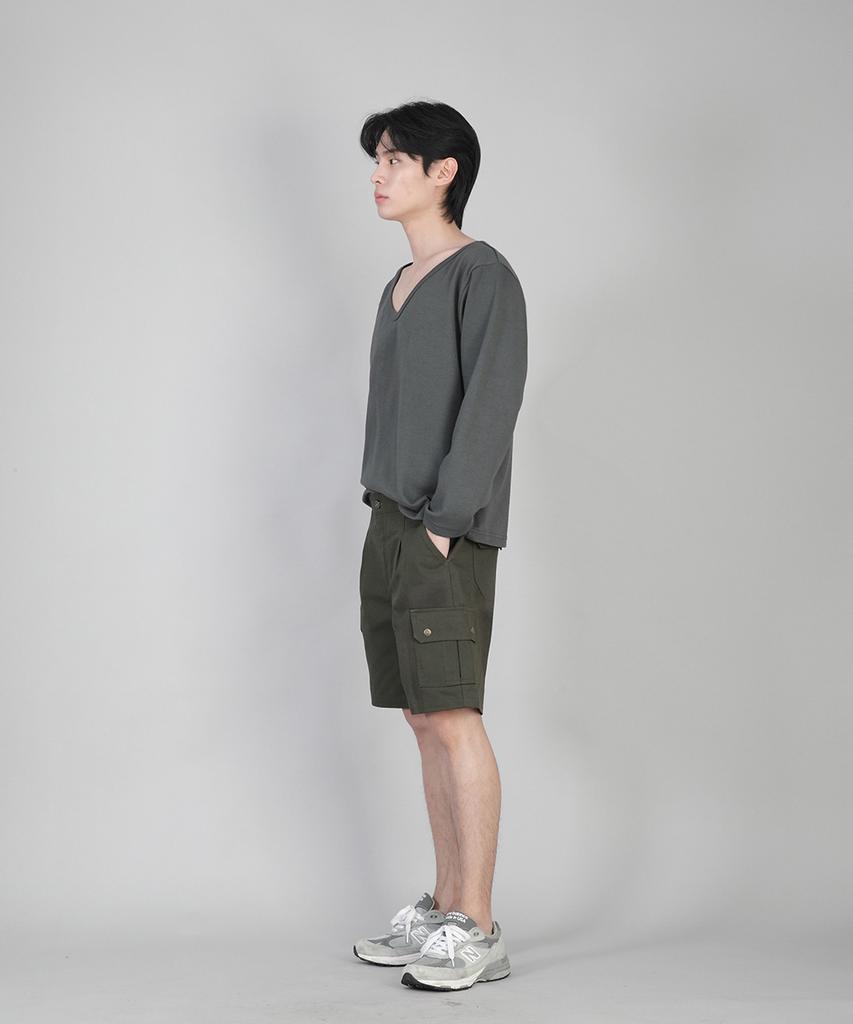 Seinteukeulu Plain Big V-Neck Long Sleeve Tee Bigv-879 Slate Gray
