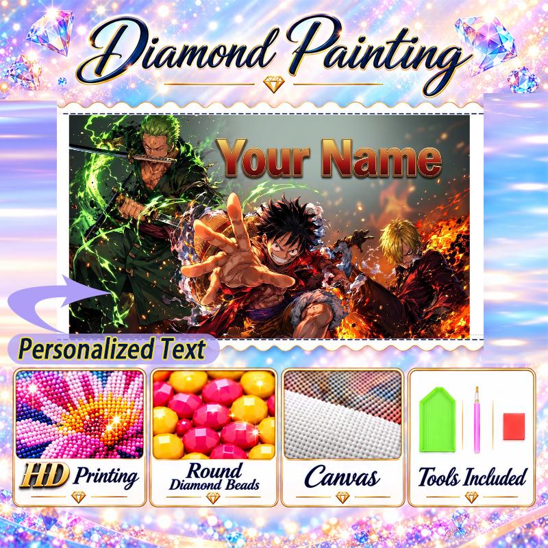 One Piece 5D DIY Diamond Painting Custom Name Text, Full Drill Rhinestone Mosaic Art Home Gift