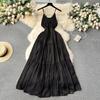 Sexy Backless Sling Skirts High Sense Vacation Wear Waist Hugging Slimming Mopping Floor Long dress Seaside Beach dress