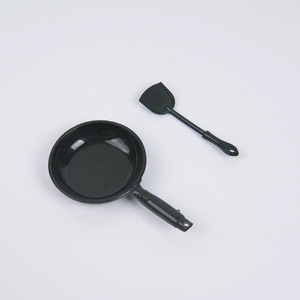 Mini Wok Frying Pan & Spoon Set for Dollhouse Kitchen Toy Accessories
