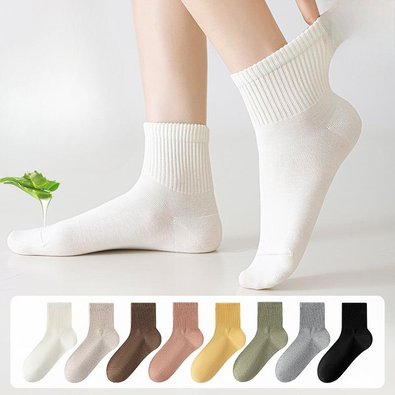 Female Spring and Autumn Leisure Pure Cotton Pure Color Antibacterial Deodorant Boneless Tube Socks