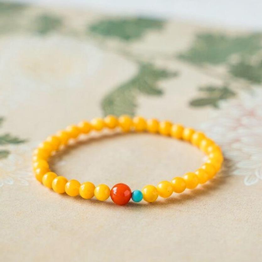 Unisex Handmade 4mm Round Bead Bracelet New Chinese Geometric Design Single Double Triple Loop Mixed Material Travel Gift