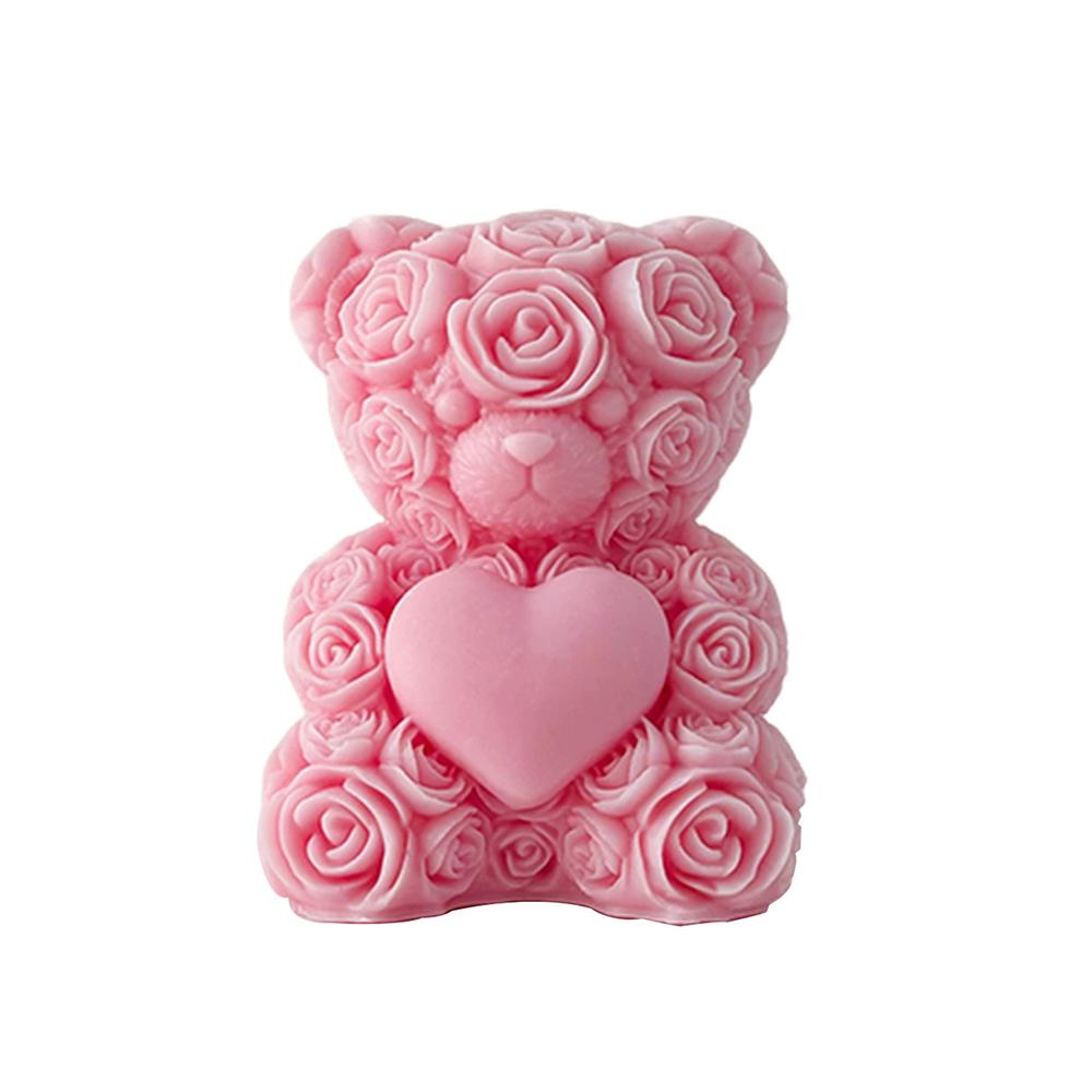 

Handmade Pink Rose Bear Candle Heart Cute Aromatherapy Candle Romantic Gift for Girlfriend Home Decoration Anniversary Party розовый