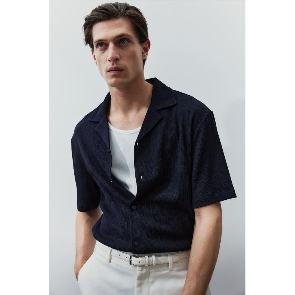 

Рубашка HM Regular Fit Crinkle Camp, темно-синяя