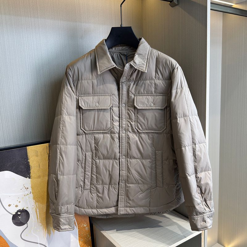 Limited Edition Quality Goods! 90% White Duck down Shirt-Style Lapel Short down Jacket for Men, Workwear with Multiple Pockets, Warm and Trendy Coat