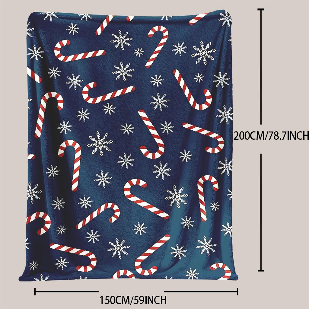 Christmas Candy Cane Snowflakes Print Throw Blanket - Festive Holiday Pattern Soft Lightweight Accent for Sofa Bed Travel