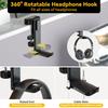 KDD 4-in-1 Desk Organizer - Under-Desk Headphone Hook with Two Wire Holes - Rotating Headphone Hanger and Removable Desk Storage for Smartphones,