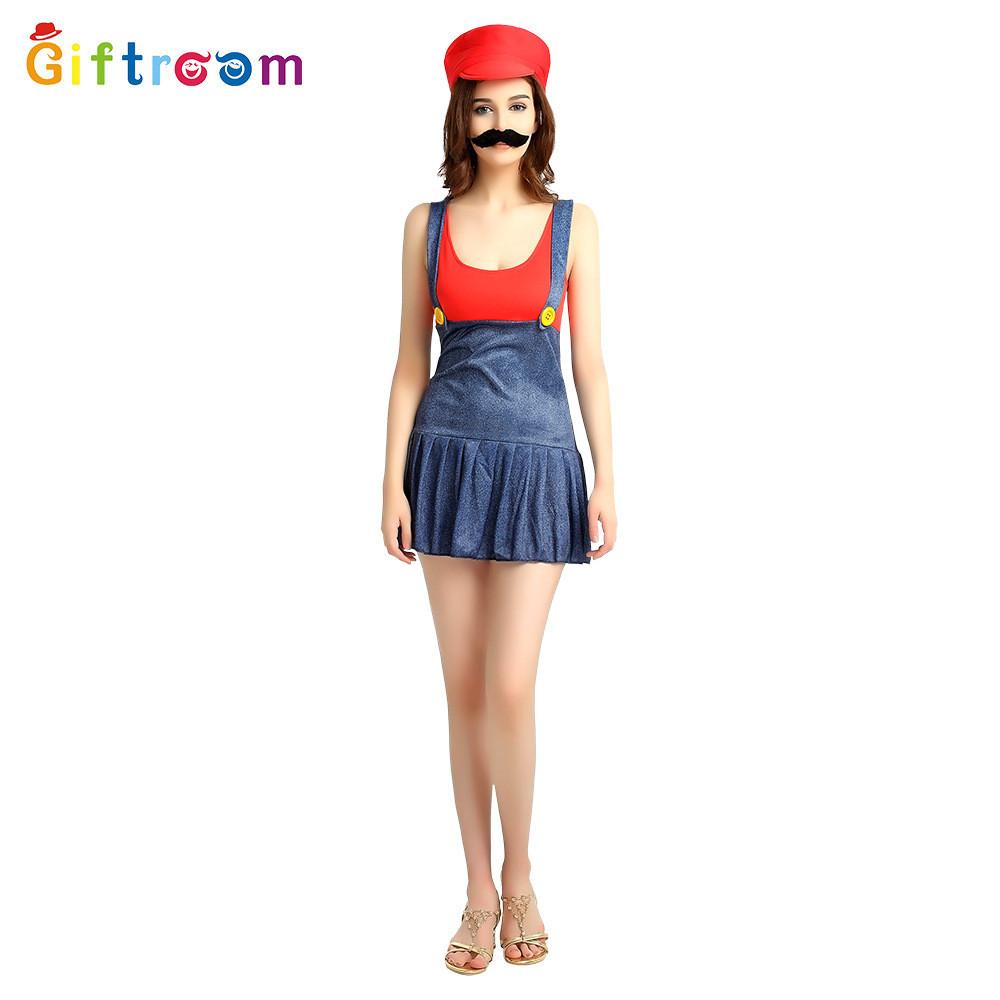 Stylish Women's Mario Costume Dress For Halloween Adult Stage Performance With Quality Fabric