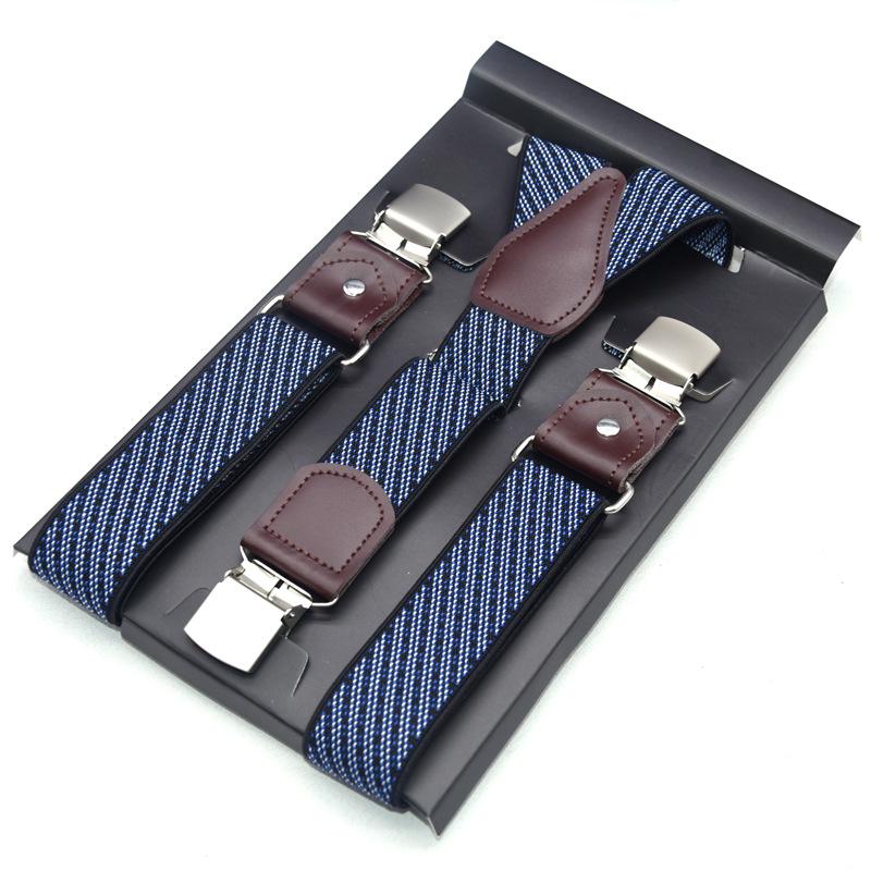 European-Style Plaid Suspenders with Leather Accents and Three-Clip Design