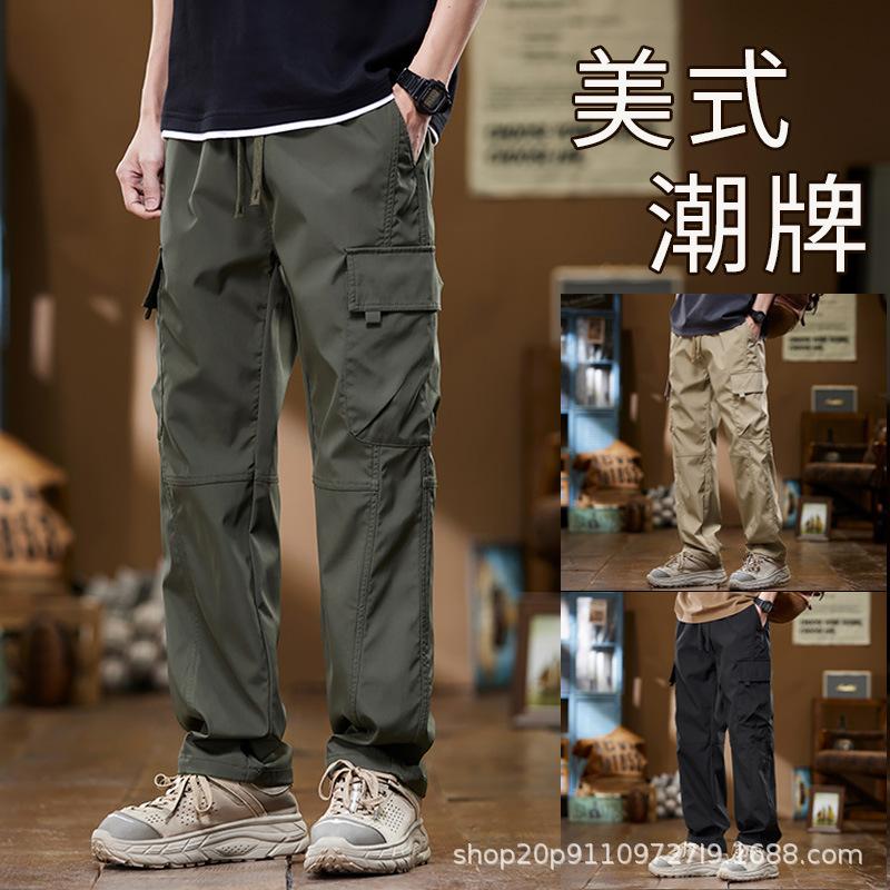 Lässige Latzhosen Herren Frühherbst locker gerades Bein Oberbekleidung Sport verschleißfest Mehrfach-Taschen Weitbein-Hose