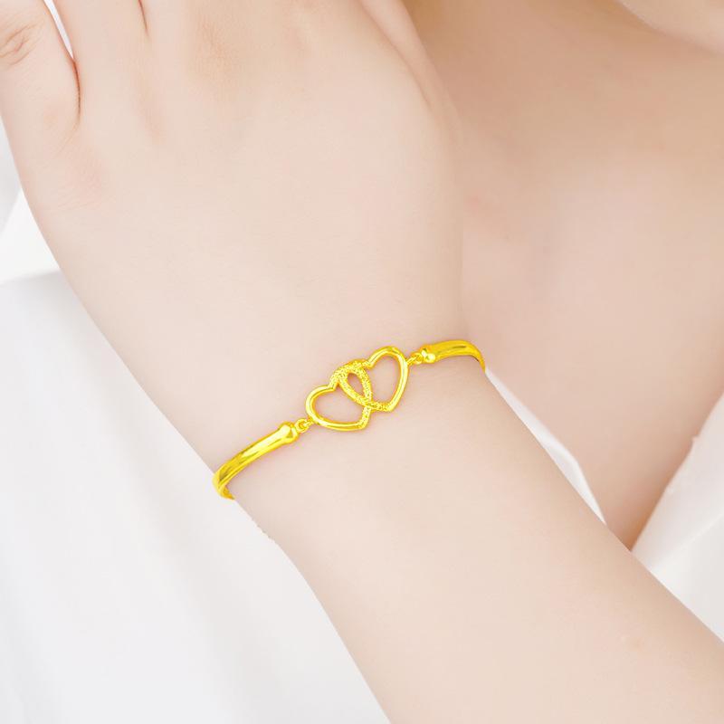 Gilded Brass Swan Heart Bangle, Vietnam Sand Gold Women’s Fashion Bracelet