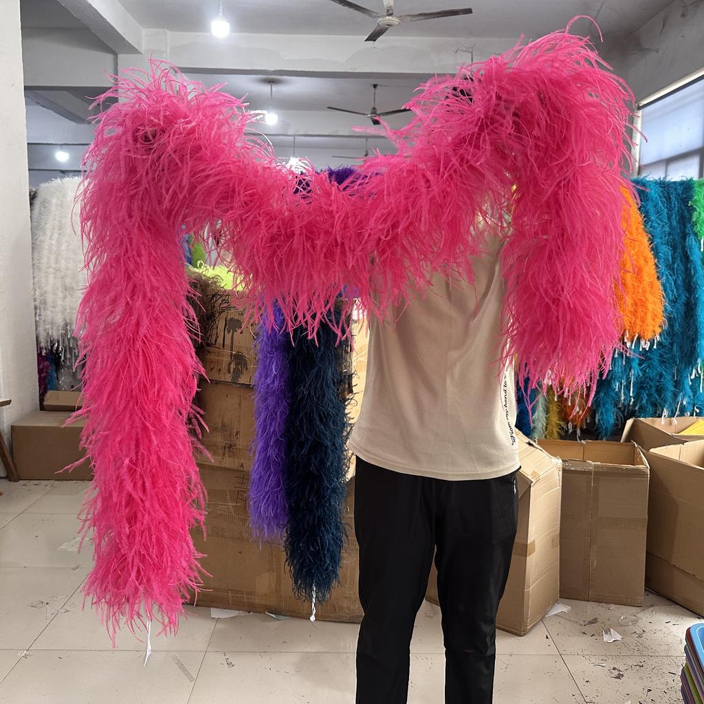 DIY 1/2/3/6/10 Ply Natural White Ostrich Feathers Boa Trim for Craft Wedding Party Festival Clothing Decoration Plumes Shawl 2M