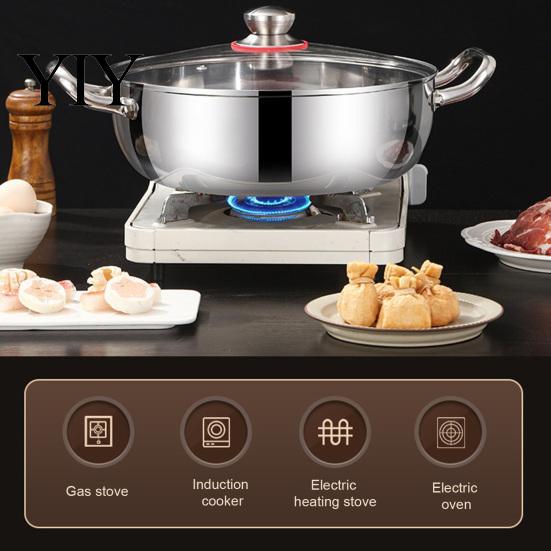 Durable Thickened Metal Soup Pot Stainless Steel with Transparent Glass Lid, Heat-Insulated Family Size Large Capacity Double Handles Stewing
