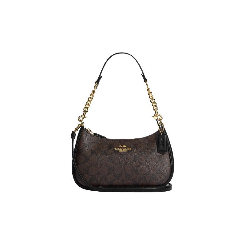

COACH Teri 25 classic presbyopic zipper closure, cowhide and artificial leather, crossbody bag, medium size, women s brown black чорний