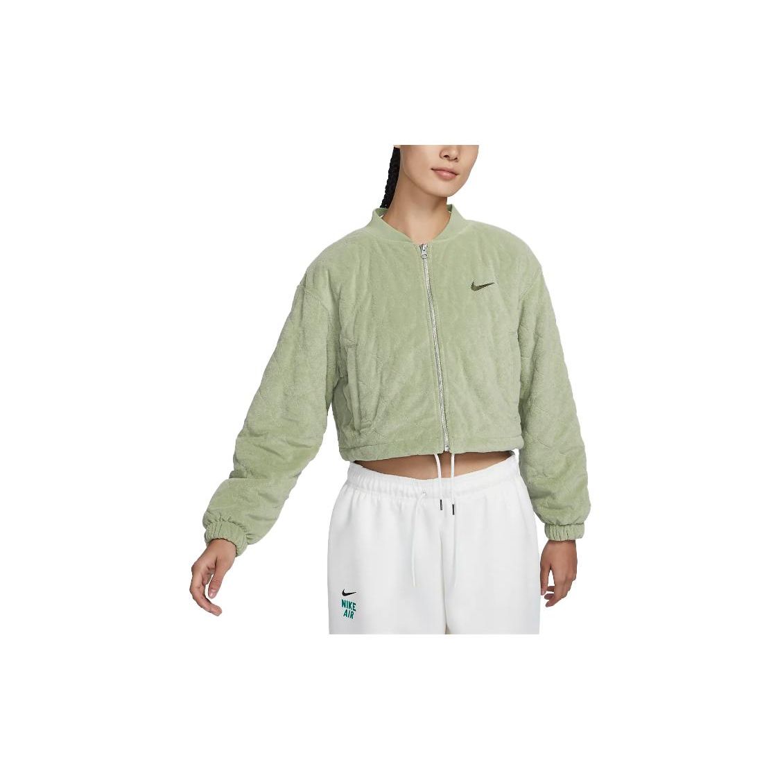 

Женская куртка Nike однотонная с логотипом бренда, на молнии, с круглым вырезом, с длинным рукавом, зеленая DV7827-386 L