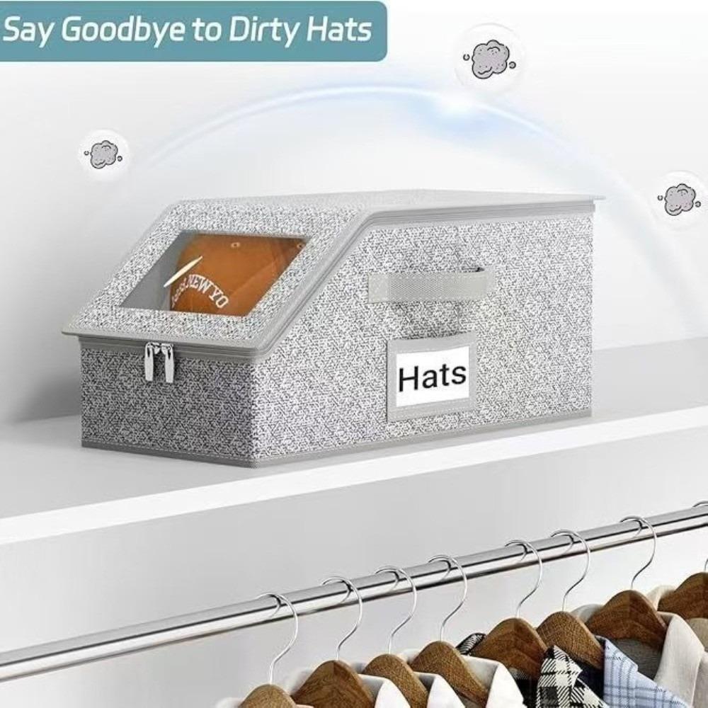 

Gifts Zippered Hat Storage Box Foldable Large Capacity Baseball Cap Storage Box with Window Hat Storage Containers