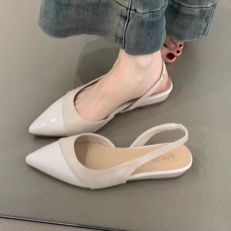 Fashion Low Heel Baotou Sandals Women's French Nude Color Pointed Small Fragrant Style Ladies Thick Heels Air Style Single Shoes