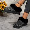 Fleece thickened warm snow boots women's winter new sequined short tube one-pedal fluffy cotton shoes