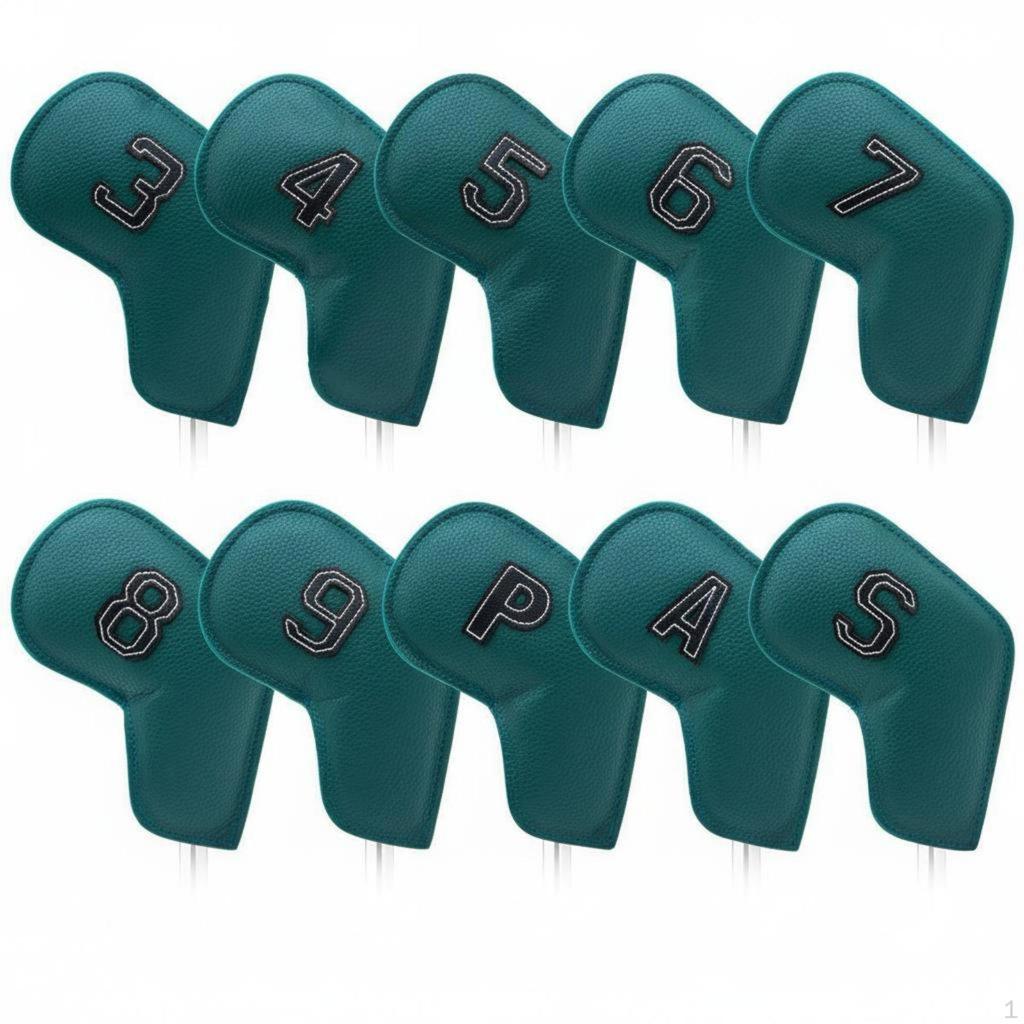10 Pieces PU Leather Iron Headcover Set Scratch & Ding Protection Headcovers Large