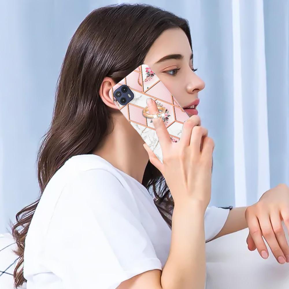 Ringhalterung, goldener Rand, Gitter, Marmorblume, IMD, ultradünne Telefonhülle für Motorola Moto E20, E30, E40, G31, G41, G50, G51, G71, G10, G20, G30, G40, G60 ...