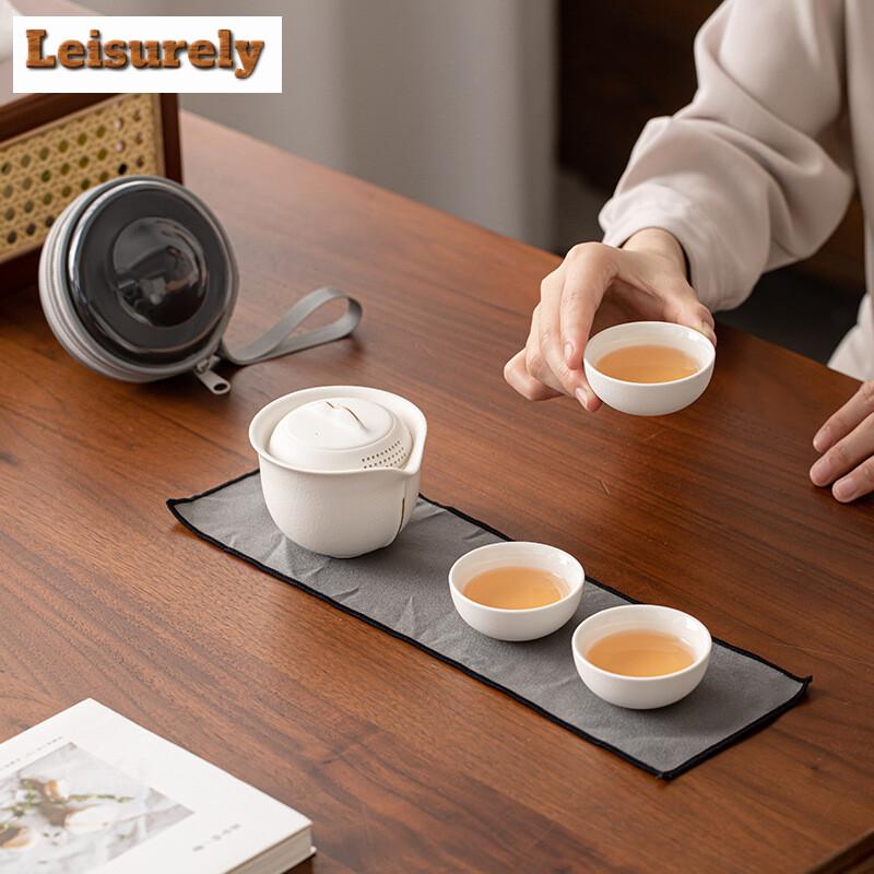 Zen Black Pottery Mountain Travel Tea Set Kit Luxury Set of Cups 1 Pot 3 Cups Tea Brewing Camping Portable Handbag Accessories