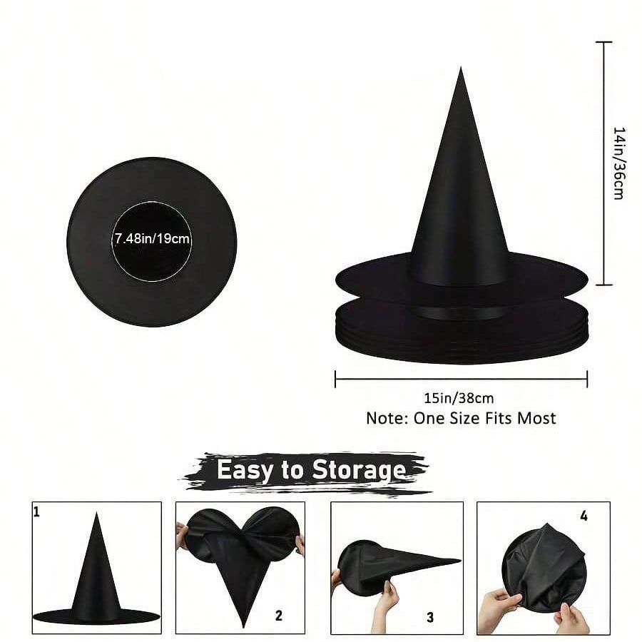 6pcs Halloween Witch Hats Hanging Black Wizard Hats Suitable for Homes Gardens Porches Themed Holiday Party Hats