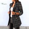 Winter Coat Women Autumn Blazer Lapel Cardigan Long Sleeves Double-breasted Slim Fit Lady Warm Casual Thick Plaid Print for Work