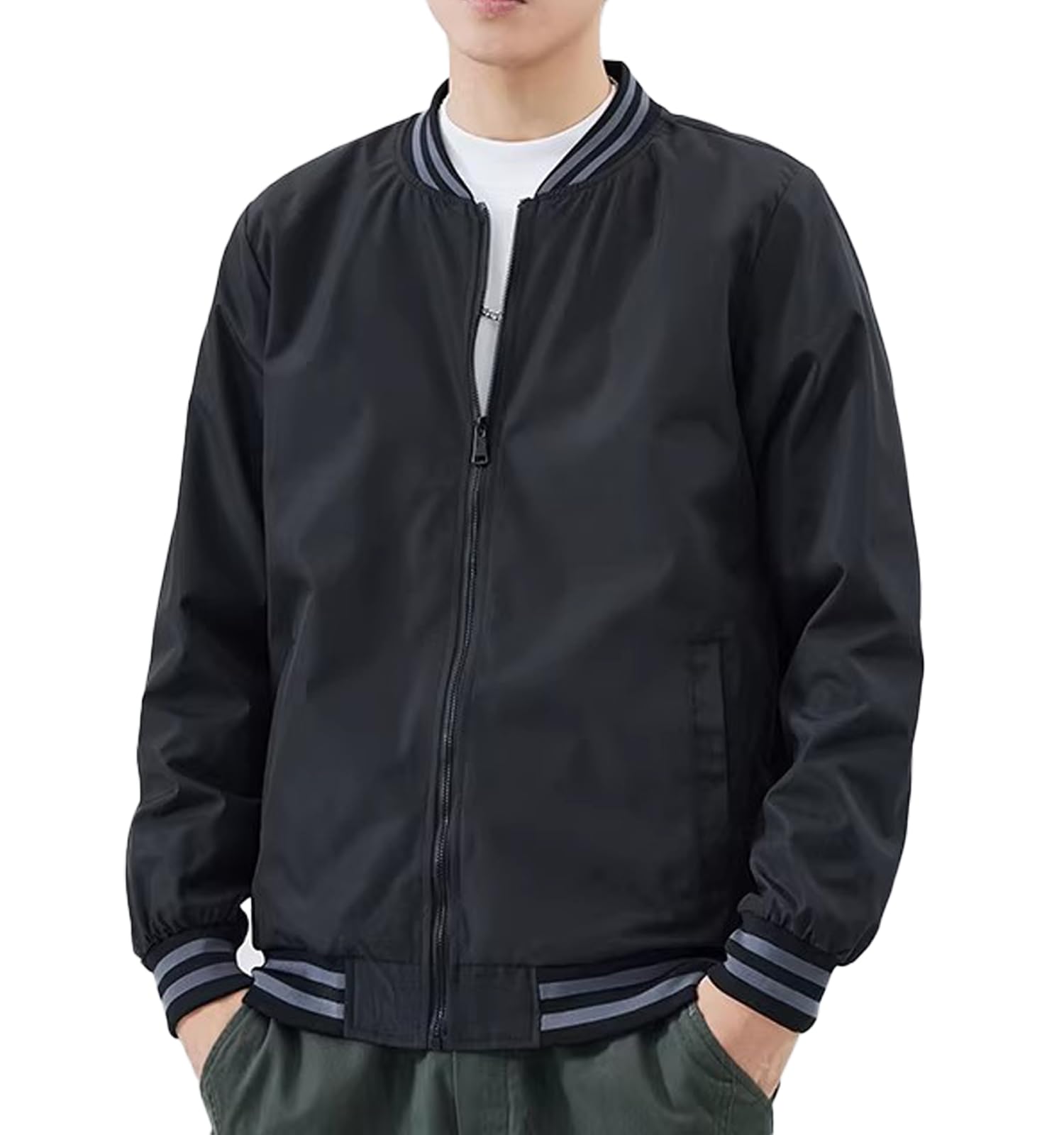 Kayiyasu Windbreaker Windproof and Spring Plus Sizes Solid Fall Men s Jacket, Water-Repellent, Outerwear, M-4XL, Lightweight, Color, Casual, чёрный