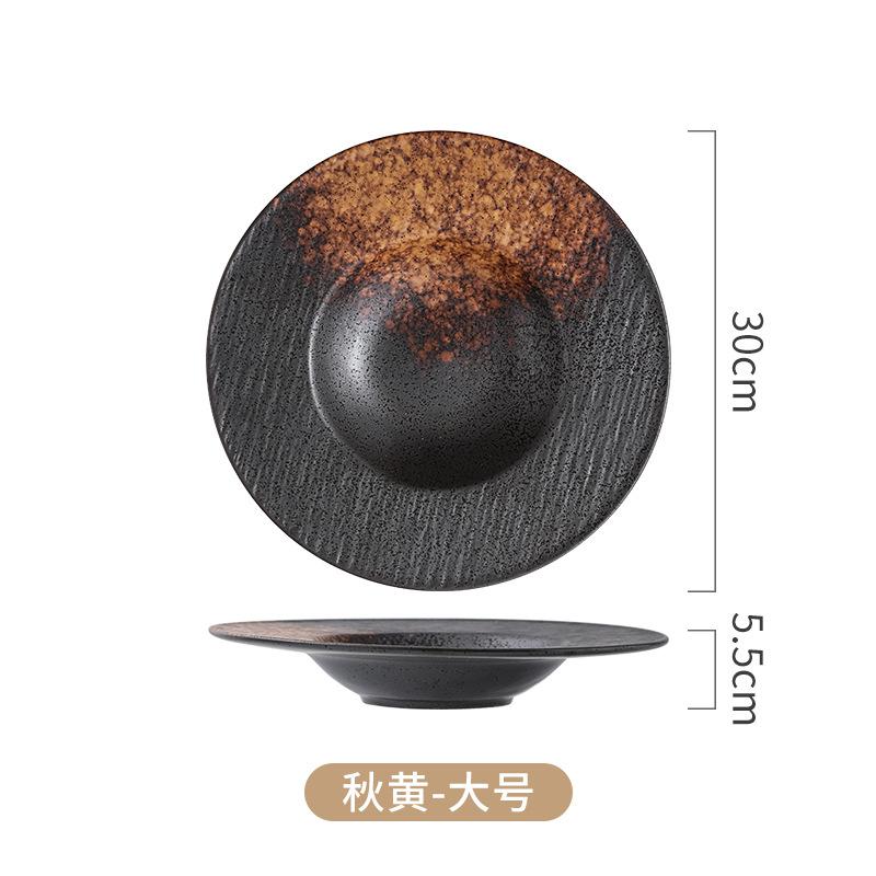 Japanese Western Pasta Deep Plate Seat Ufo Salad Plate Household Black Ceramic Straw Hat Bowl